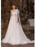 One Shoulder Beaded Ivory Lace Tulle Wedding Dress